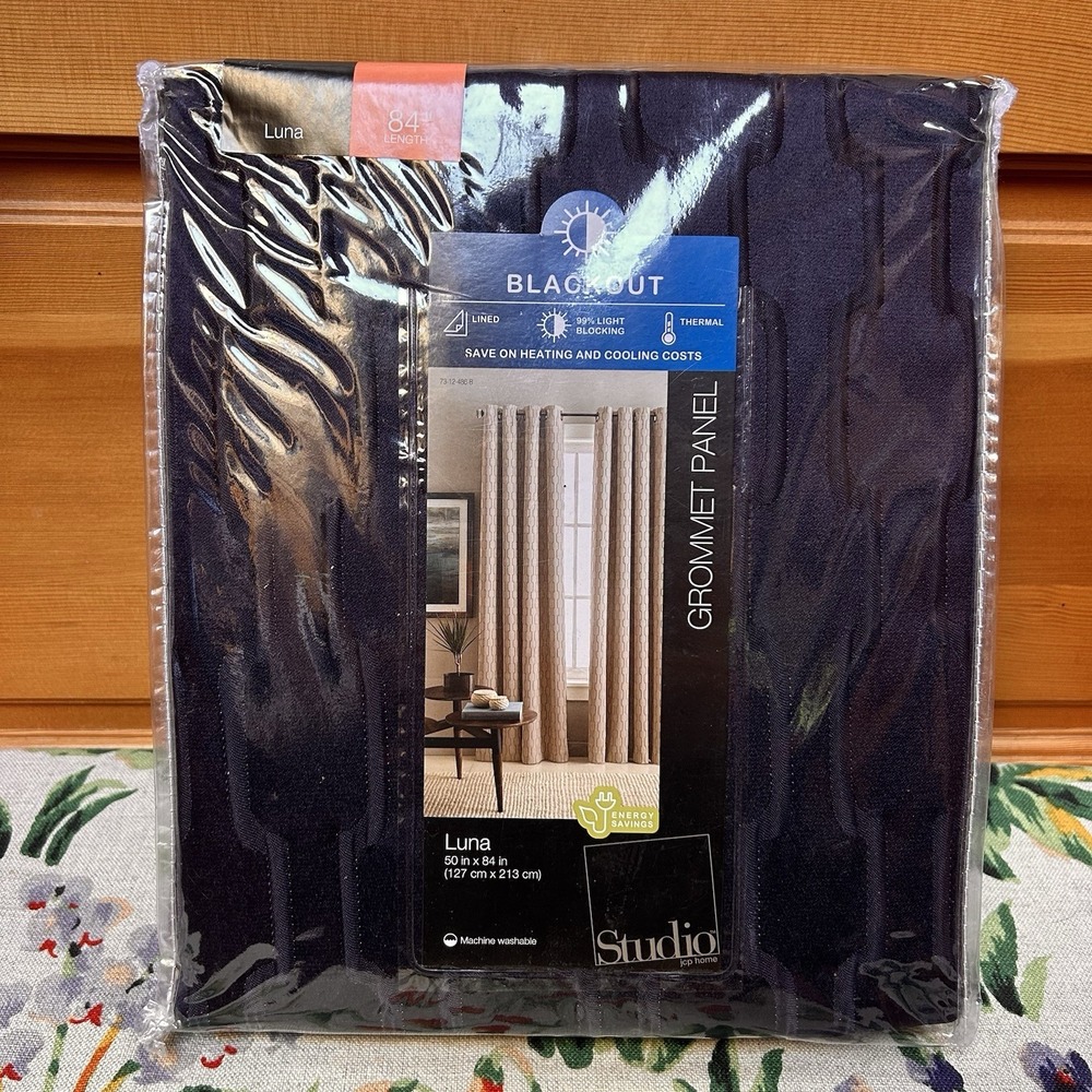 NEW JCPenney Luna Navy Blue Grommet Window Panel Blackout Curtain Energy Savings